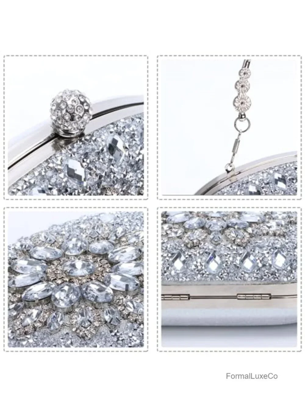 Crystal Rhinestone Clutch Evening Bag with Detachable Chain